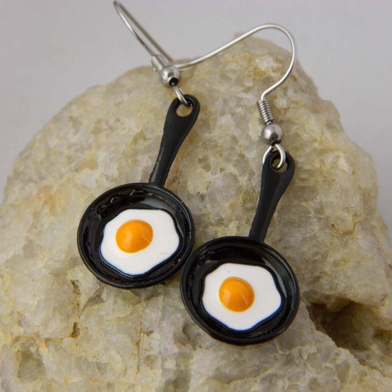 Eggs in a Skillet Dangle Earrings